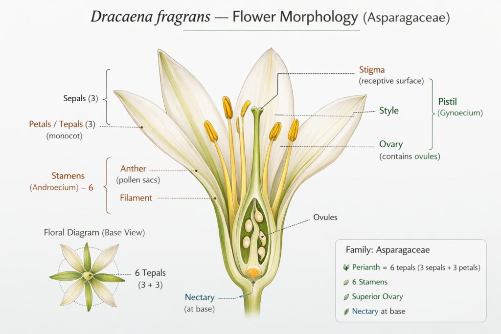 Flower morphology of Dracaena fragrans