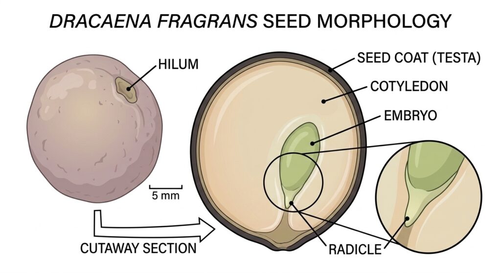 illustration of seed morphology of Dracaena fragrans