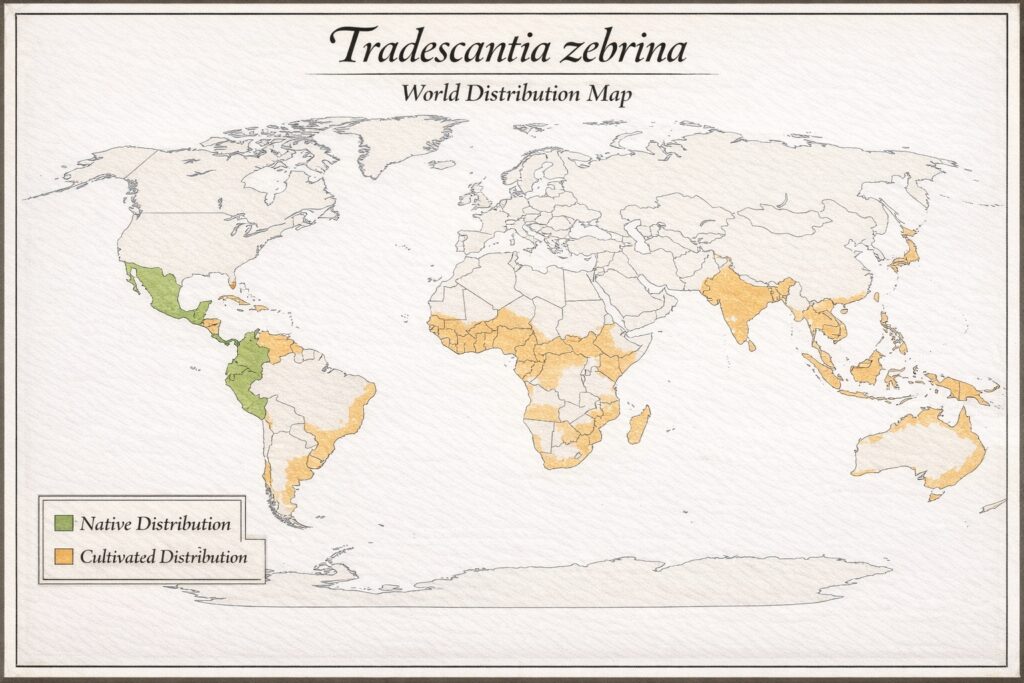 World distribution map of inch plant (Tradescantia zebrina)