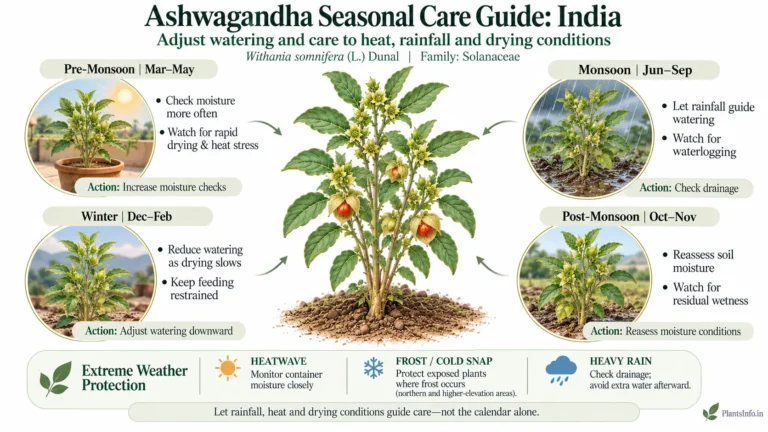 Ashwagandha seasonal care guide for India covering pre-monsoon, monsoon, post-monsoon and winter care.